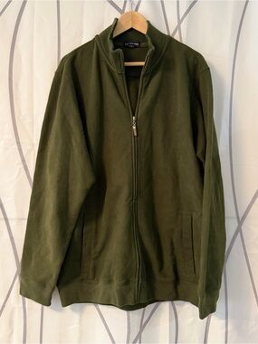 Lands' End Men's L/T 42-44 Olive Green  cozy preppy grandpacore Full-Zip Sweater